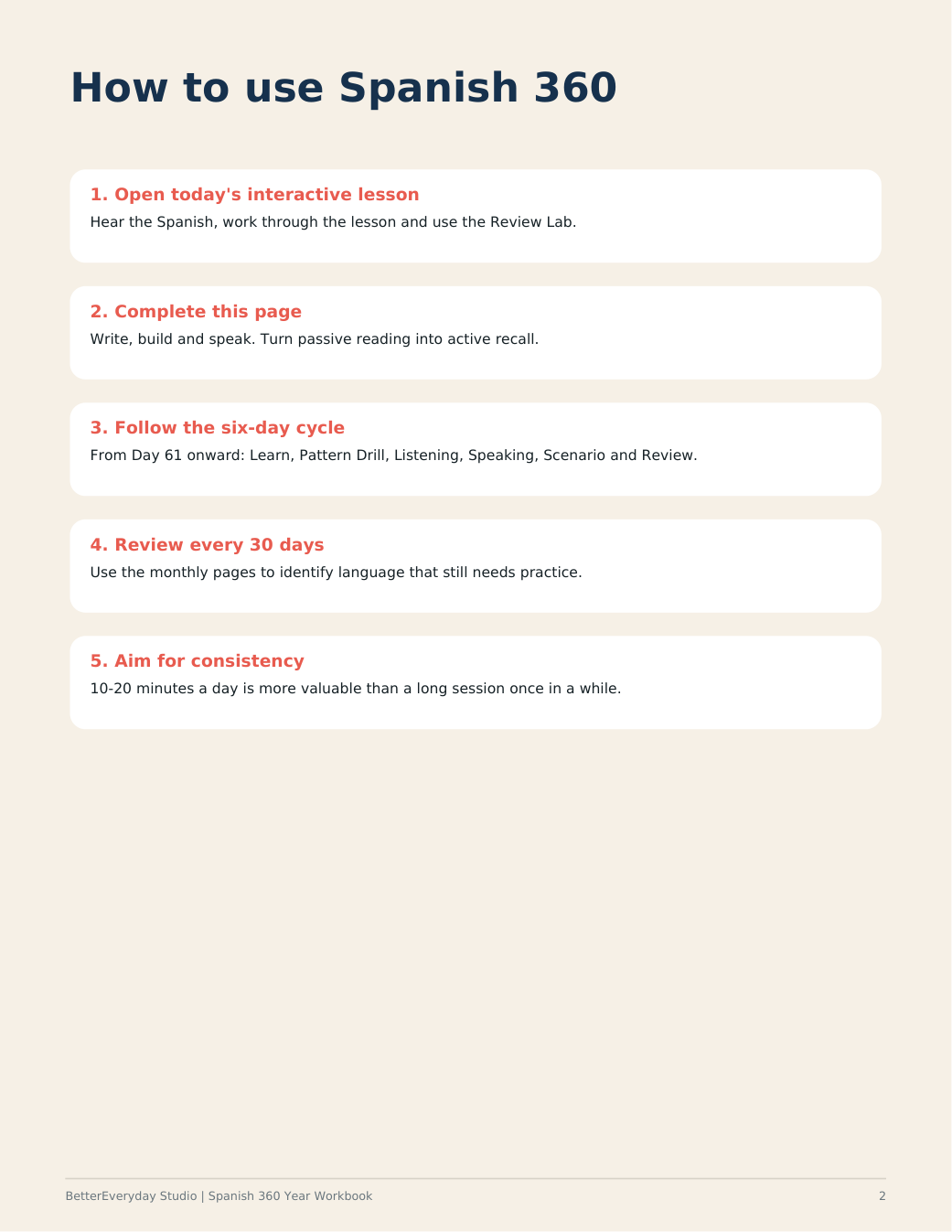 Spanish 360 — selected companion workbook page